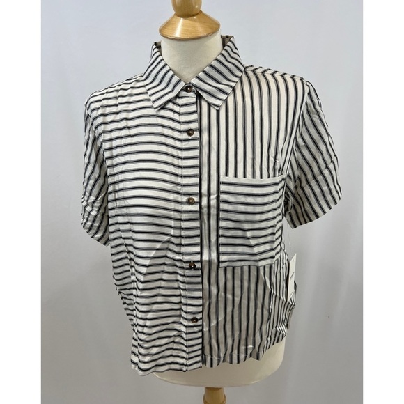 RVCA Sunday Collection Take It Easy Striped Button Up Shirt Blouse - Picture 4 of 12